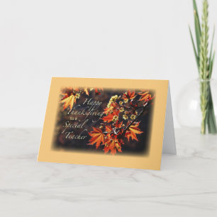 Teacher Happy Thanksgiving Leaves on Branches Holiday Card