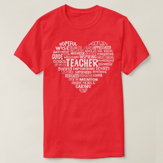 Teacher Heart Word Cloud T-Shirt (Design Front)