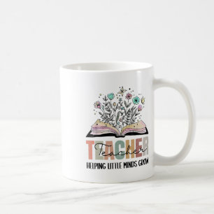 Teacher Helping Little Minds Grow Book Flower Back Coffee Mug