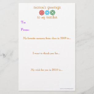 Teacher holiday thank you note