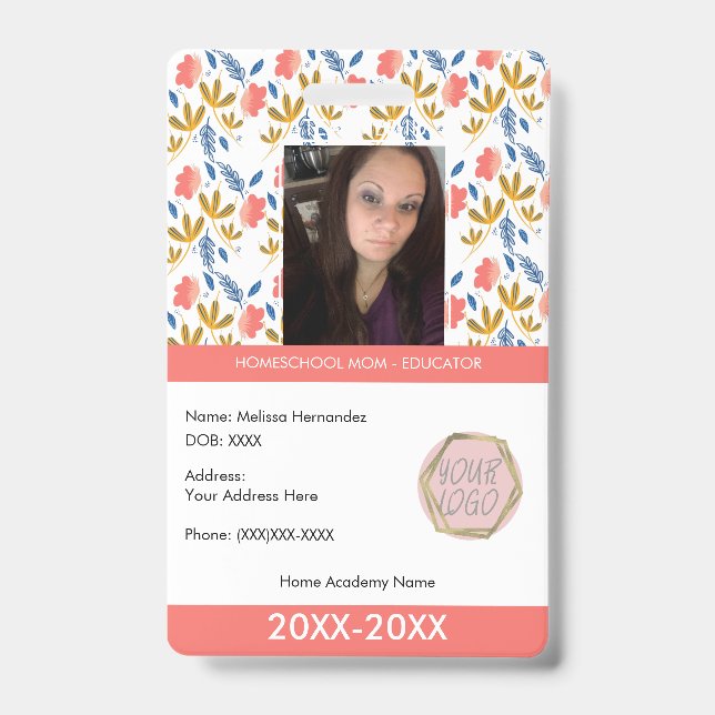 Teacher Homeschooling School Mum ID Botanical  Badge (Front)