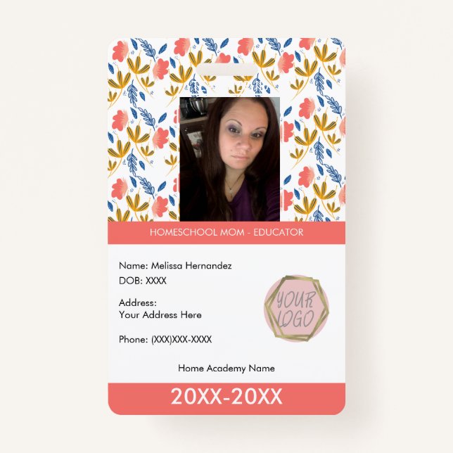 Teacher Homeschooling School Mum ID Botanical  ID Badge (Front)