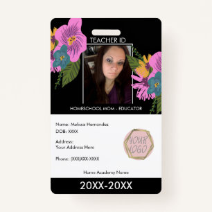 Teacher Homeschooling School Mum ID Floral ID Badge