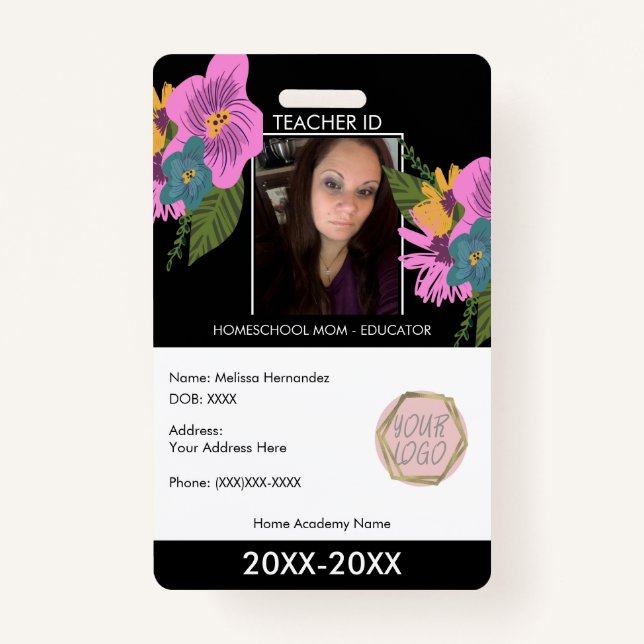 Teacher Homeschooling School Mum ID Floral ID Badge (Front)