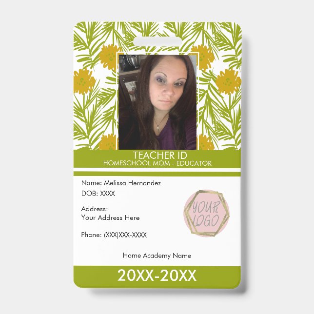 Teacher Homeschooling School Mum ID Florals Badge (Front)