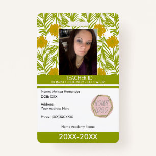 Teacher Homeschooling School Mum ID Florals ID Badge