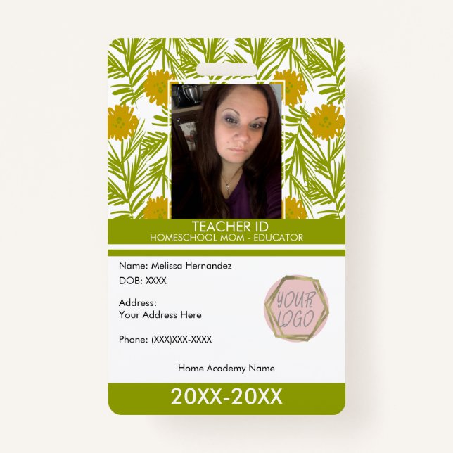 Teacher Homeschooling School Mum ID Florals ID Badge (Front)