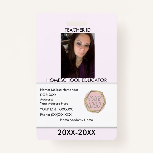 Teacher Homeschooling School Mum ID Pink  Badge ID Badge (Front)