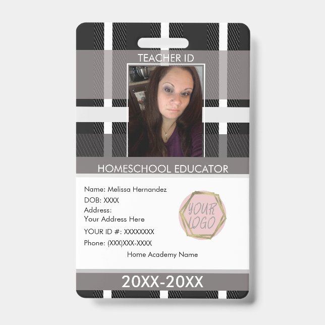Teacher Homeschooling School Mum ID Plaid Badge (Front)