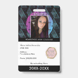 Teacher Homeschooling School Mum ID Tropical Shape Badge