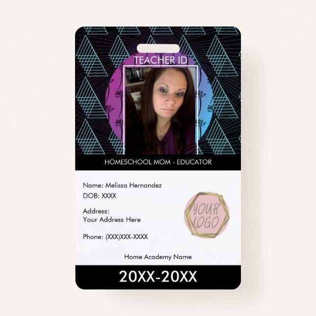 Teacher Homeschooling School Mum ID Tropical Shape ID Badge (Front)