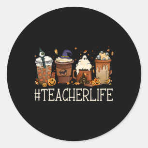 Teacher Horror Fall Coffee Spooky Halloween Pumpki Classic Round Sticker