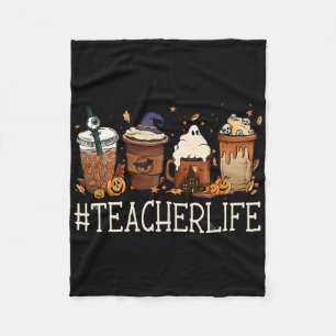 Teacher Horror Fall Coffee Spooky Halloween Pumpki Fleece Blanket