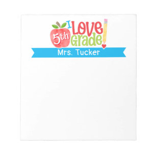 Teacher I Love My Class 5th Grade Cute Apple Notepad