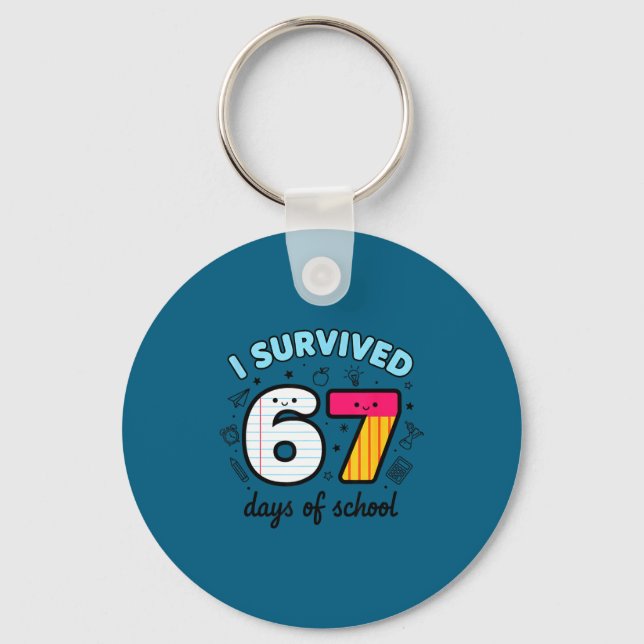 Teacher I Survived 67 Days Of School Funny 100th D Key Ring (Front)