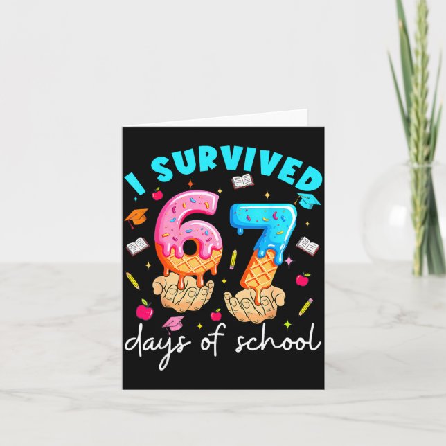 Teacher I Survived 67 Days Of School Funny Meme Ba Card (Front)