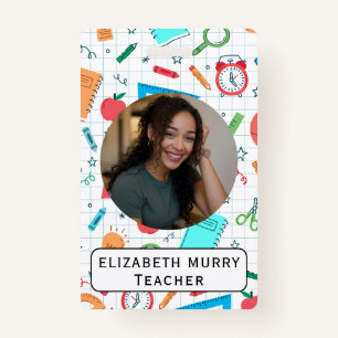 Teacher ID Badge with School Supplies Background