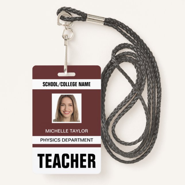 Teacher ID Card Badge ID Badge (Front with Lanyard)