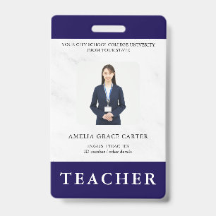Teacher ID Card Name School Template Photo Badge