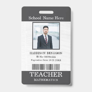 Teacher ID Card Name School Template Photo Badge