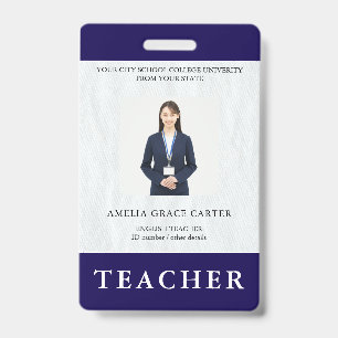 Teacher ID Card Name School Template Photo Badge