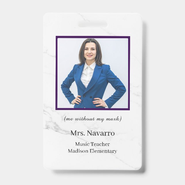 Teacher ID Card Name School Template Photo Badge  (Front)