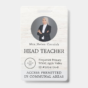 Teacher ID Card Name School Template Photo Badge
