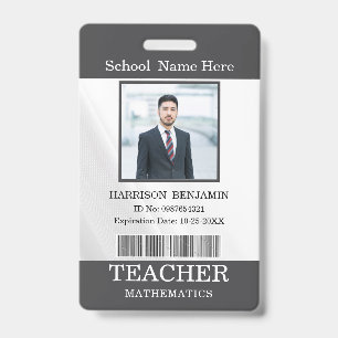 Teacher ID Card Name School Template Photo Badge