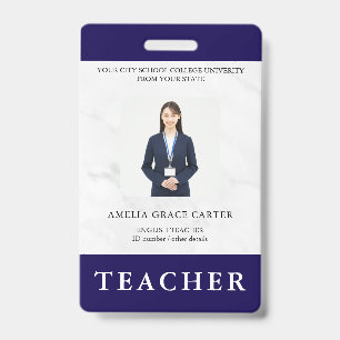 Teacher ID Card Name School Template Photo Badge
