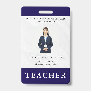 Teacher ID Card Name School Template Photo Badge