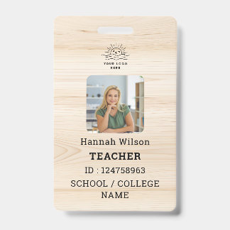 Teacher ID Card Name School Template Photo Badge