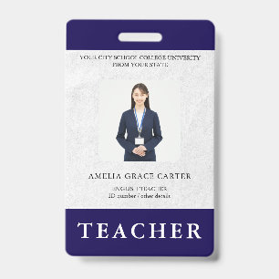 Teacher ID Card Name School Template Photo Badge