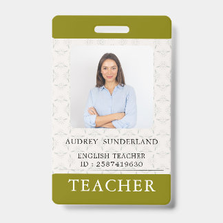 Teacher ID Card Name School Template Photo Badge