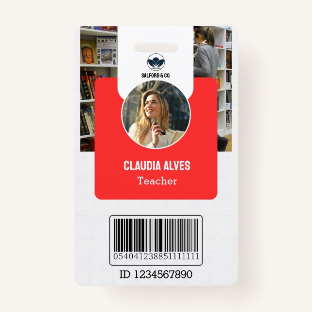 Teacher ID Card | Red Collage School ID Card ID Badge (Front)