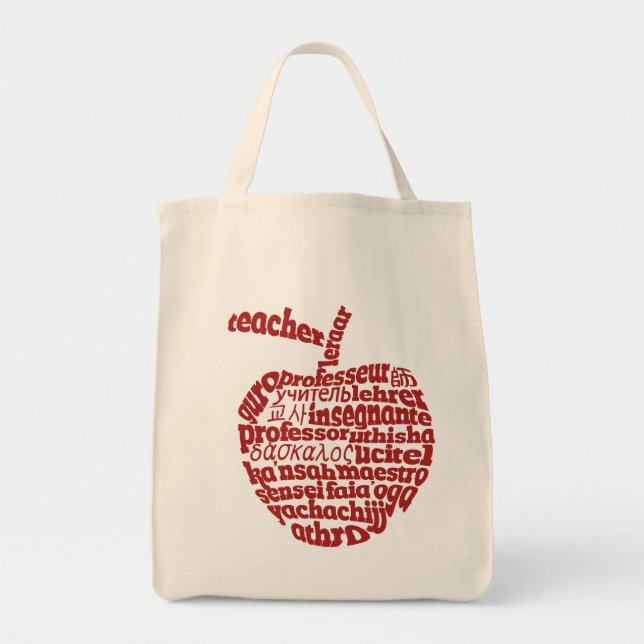 Teacher in all languages Red Apple Tote Bag (Front)
