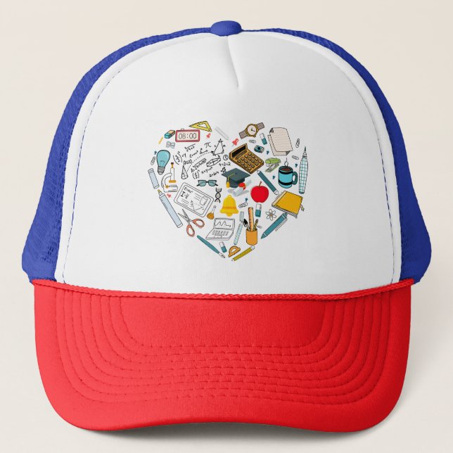 Teacher Instructor Professor Tool Heart Trucker Hat (Front)