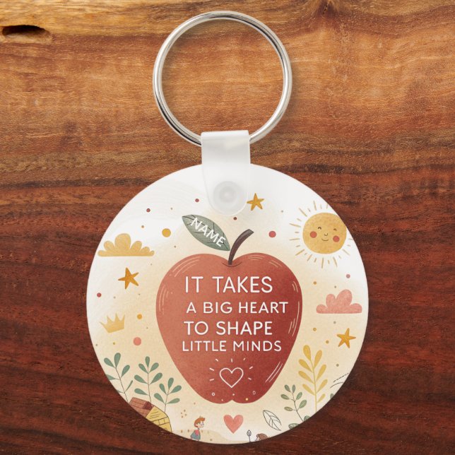 Teacher It Takes a Big Heart Apple Keychain Gift (Back)