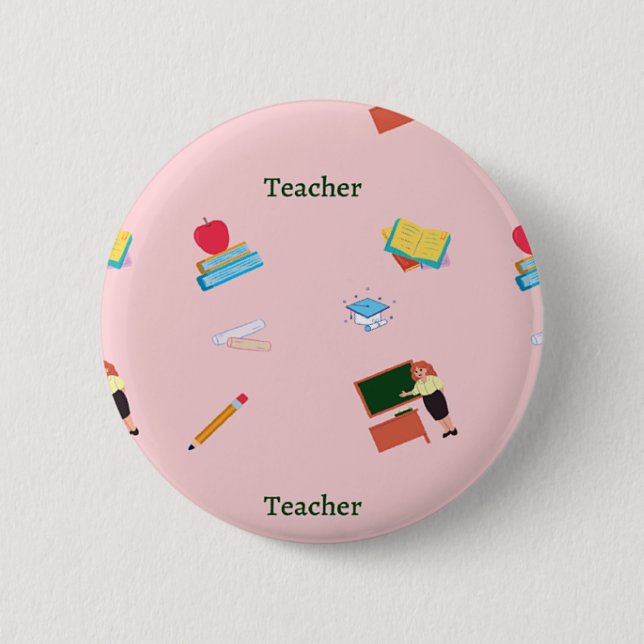 Teacher job pattern on pink 6 cm round badge (Front)