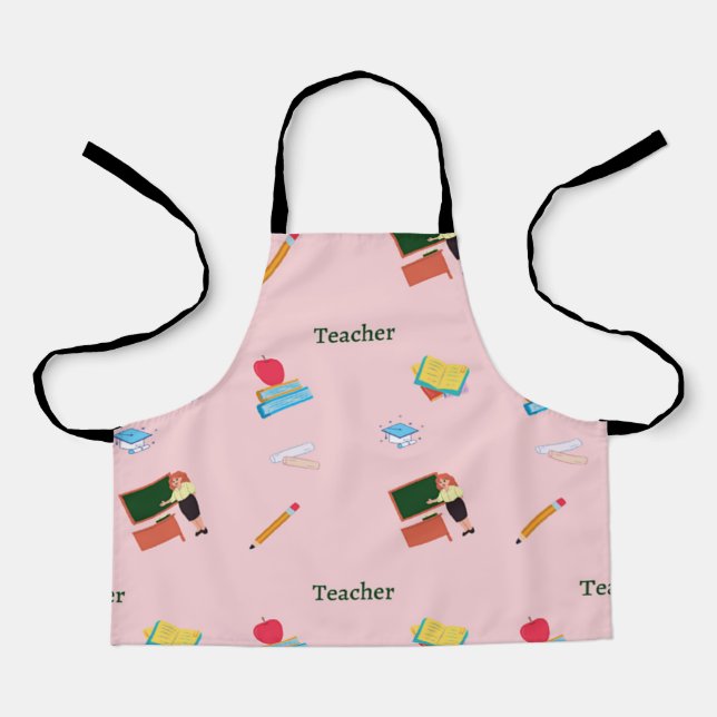 Teacher job pattern on pink apron (Front)