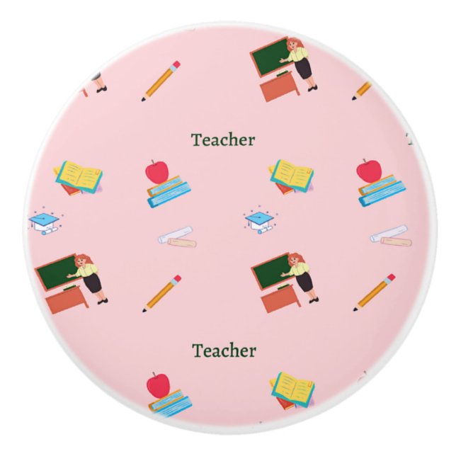 Teacher job pattern on pink ceramic knob (Front)