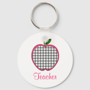 Teacher Keychain - Charcoal Grey Gingham