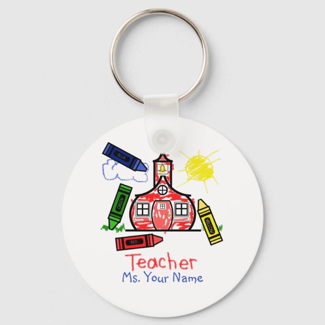 Teacher Keychain - Schoolhouse & Crayons (Front)
