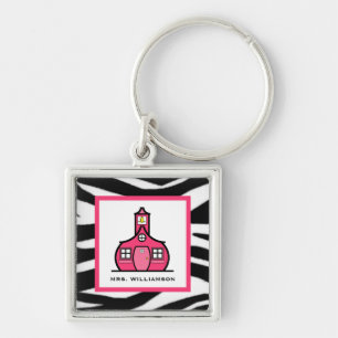 Teacher Keychain - Zebra Print & Pink