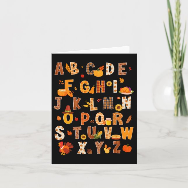 Teacher Kids Alphabet Turkey Pumpkin Autumn Thanks Card (Front)