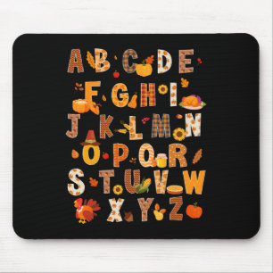 Teacher Kids Alphabet Turkey Pumpkin Autumn Thanks Mouse Mat