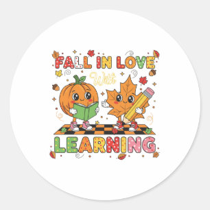 Teacher Kids Retro Fall In Love With Learning Classic Round Sticker