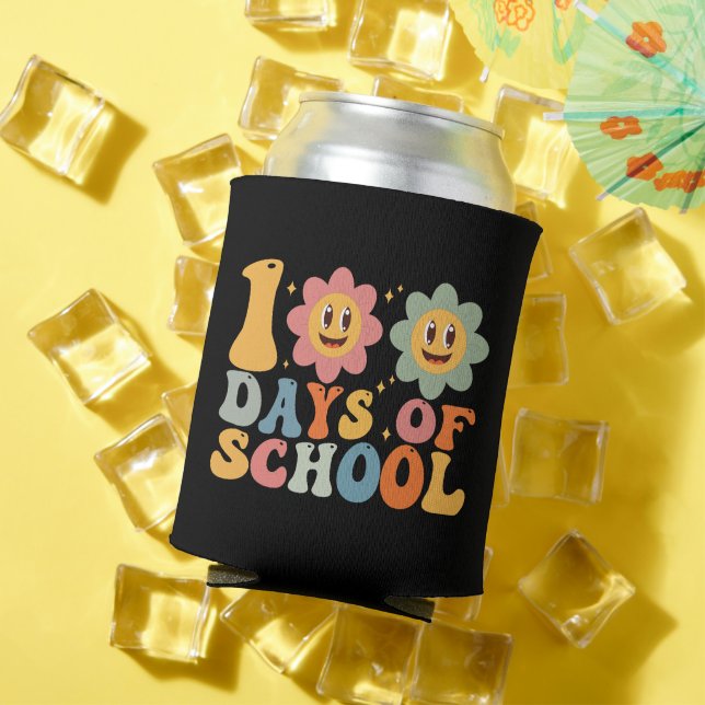 Teacher Kids Retro Groovy 100 Days 0f School  Can Cooler (In Situ Summer)