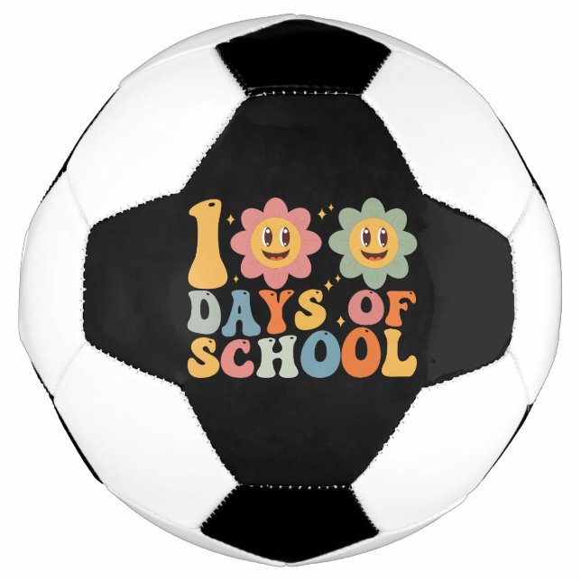 Teacher Kids Retro Groovy 100 Days 0f School  Football (Front)