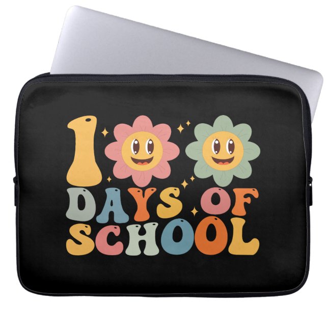 Teacher Kids Retro Groovy 100 Days 0f School  Laptop Sleeve (Front)