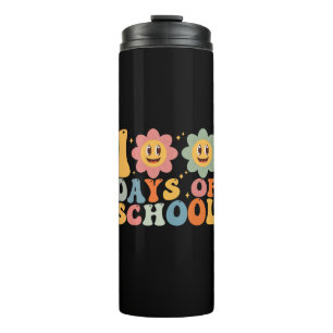 Teacher Kids Retro Groovy 100 Days 0f School Thermal Tumbler